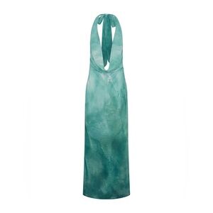 Nerissa Watercolor Green Halter Backless Maxi Dress hex runaway the label bydee